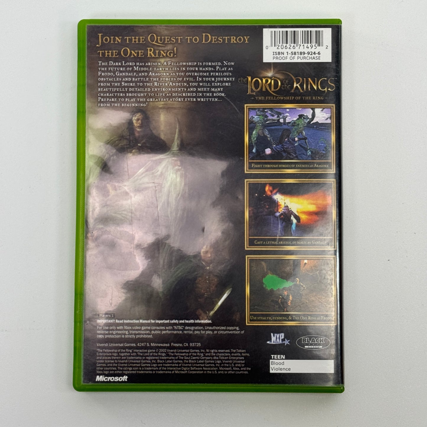 Lord of the Rings Fellowship of the Ring (Microsoft Xbox, 2002)