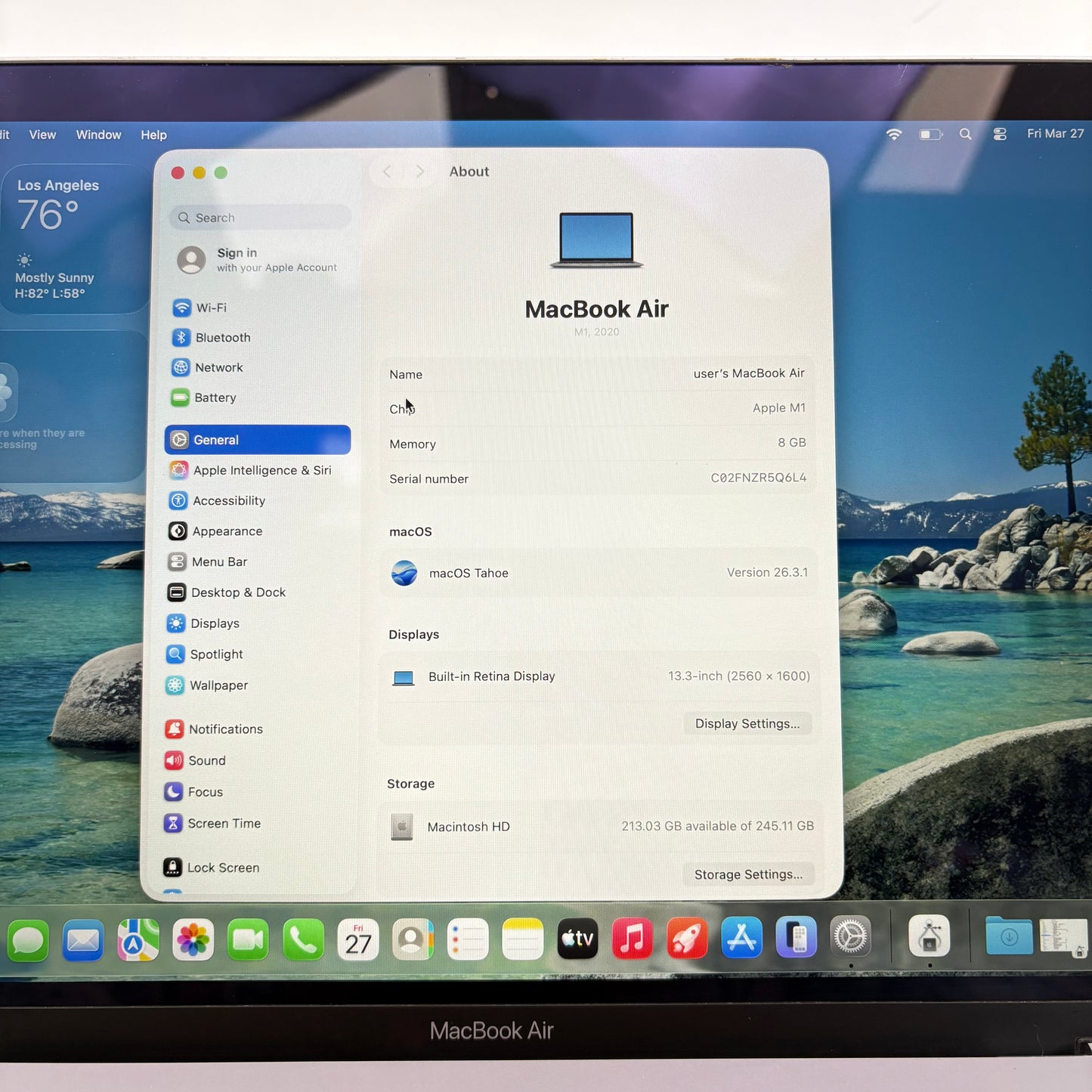 2020 Apple MacBook Air 13.3" M1 7C GPU 3.2GHz 8GB RAM 256GB SSD A2337