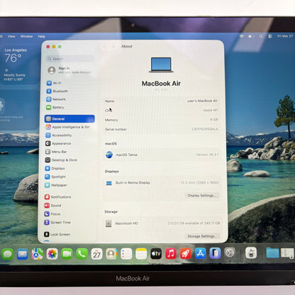 2020 Apple MacBook Air 13.3" M1 7C GPU 3.2GHz 8GB RAM 256GB SSD A2337