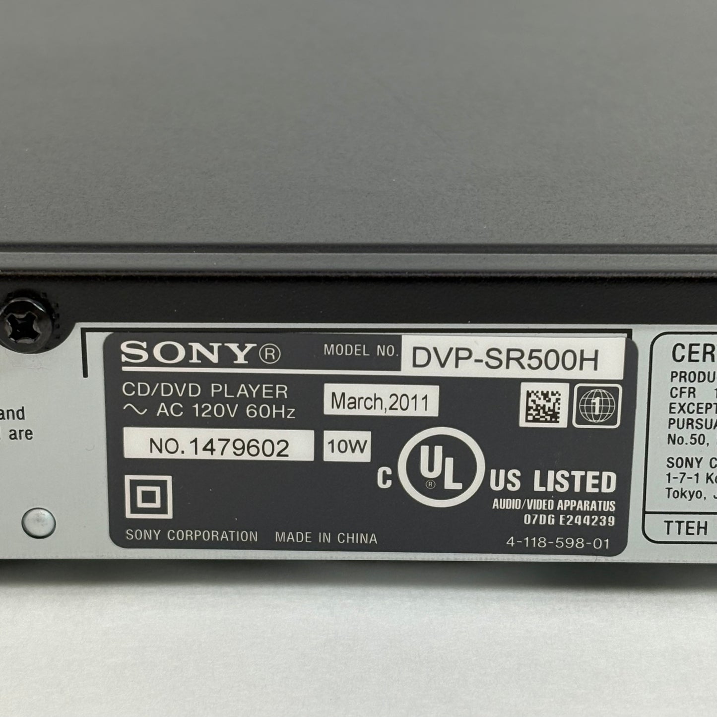 Sony DVP-SR500H DVD PLAYER