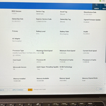 Dell XPS P91F 15.6" i7-10750H 2.6GHz 16GB RAM 512GB SSD GeForce GTX 1650 Ti