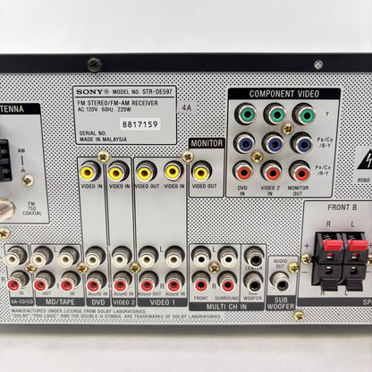 Sony STR-DE597 220W 8-16 ohm 6 Channel AV Receiver AMPG1US1BLK