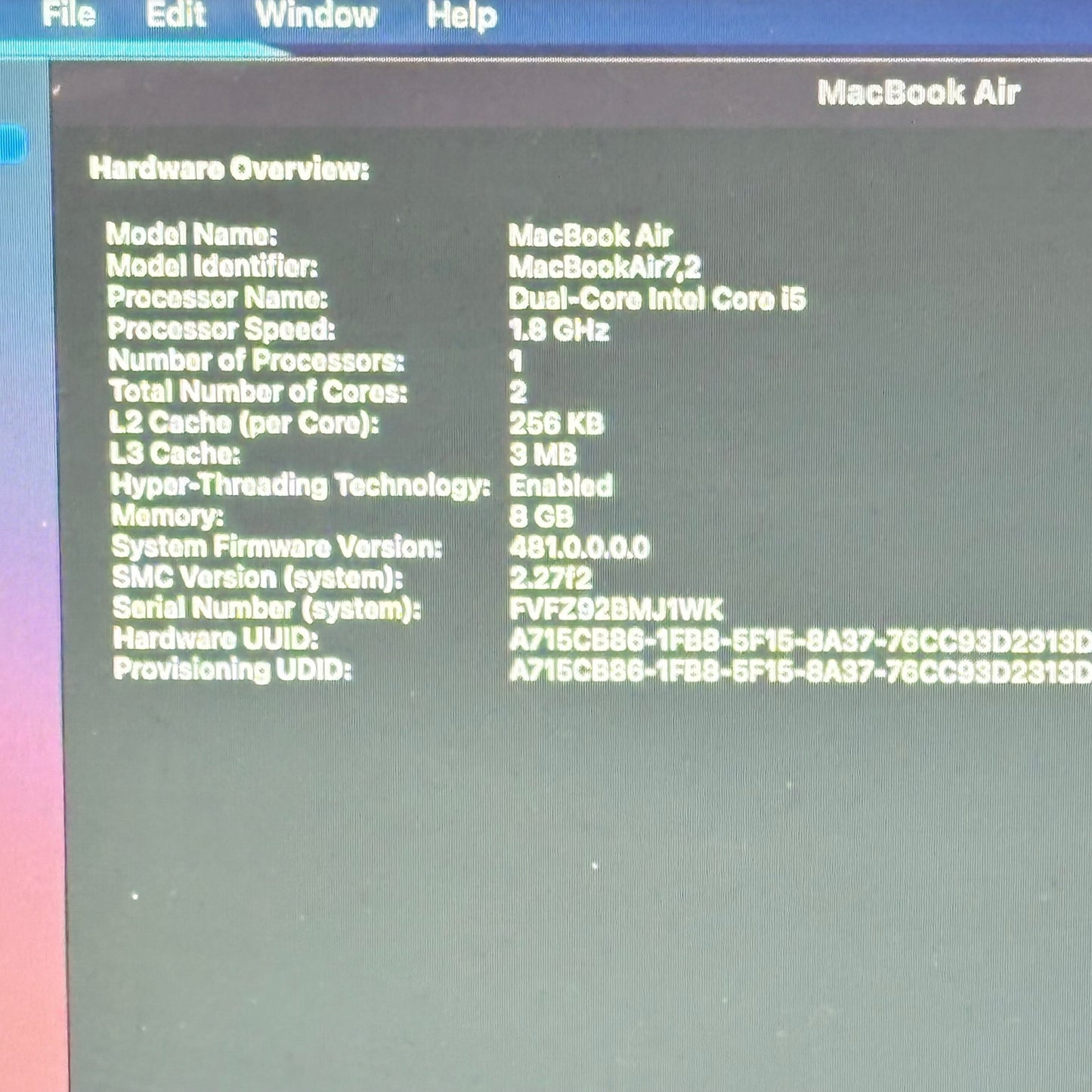 2017 Apple MacBook Air 13.3" i5 1.8GHz 8GB RAM 128GB HDD Silver A1466