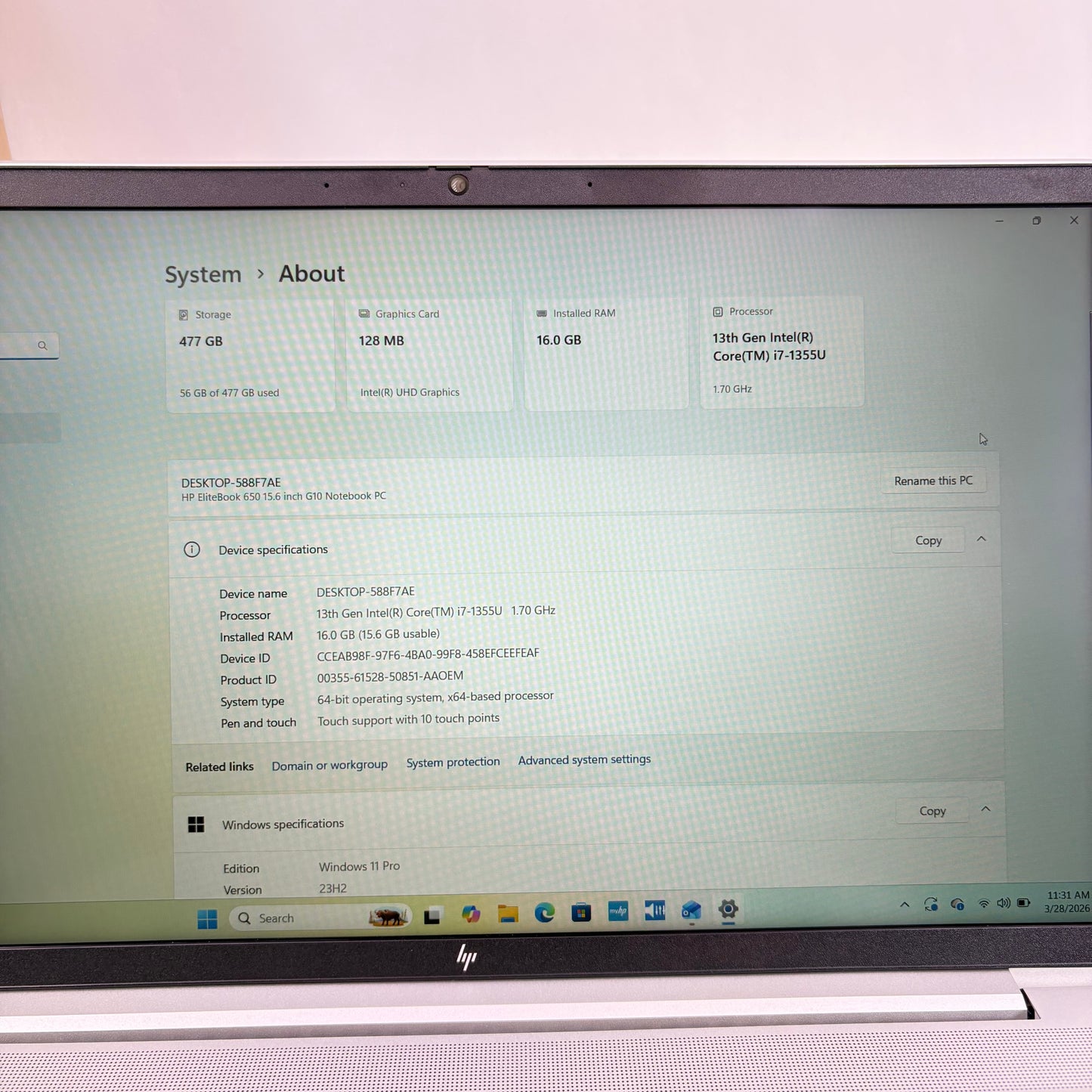 HP EliteBook 650 G10 15.6" i7-1355U 1.7GHz 16GB RAM 512GB SSD