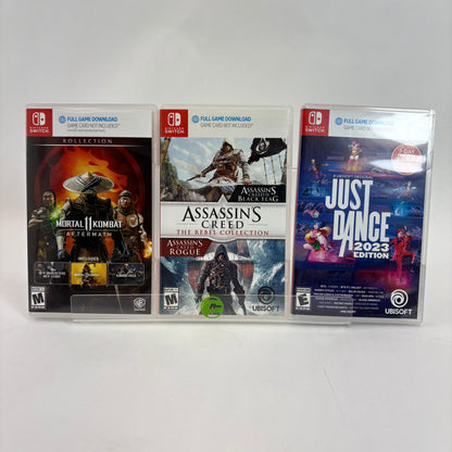 New Lot of 3 Digital Nintendo Games Assassins Creed Just Dance Mortal Kombat 11