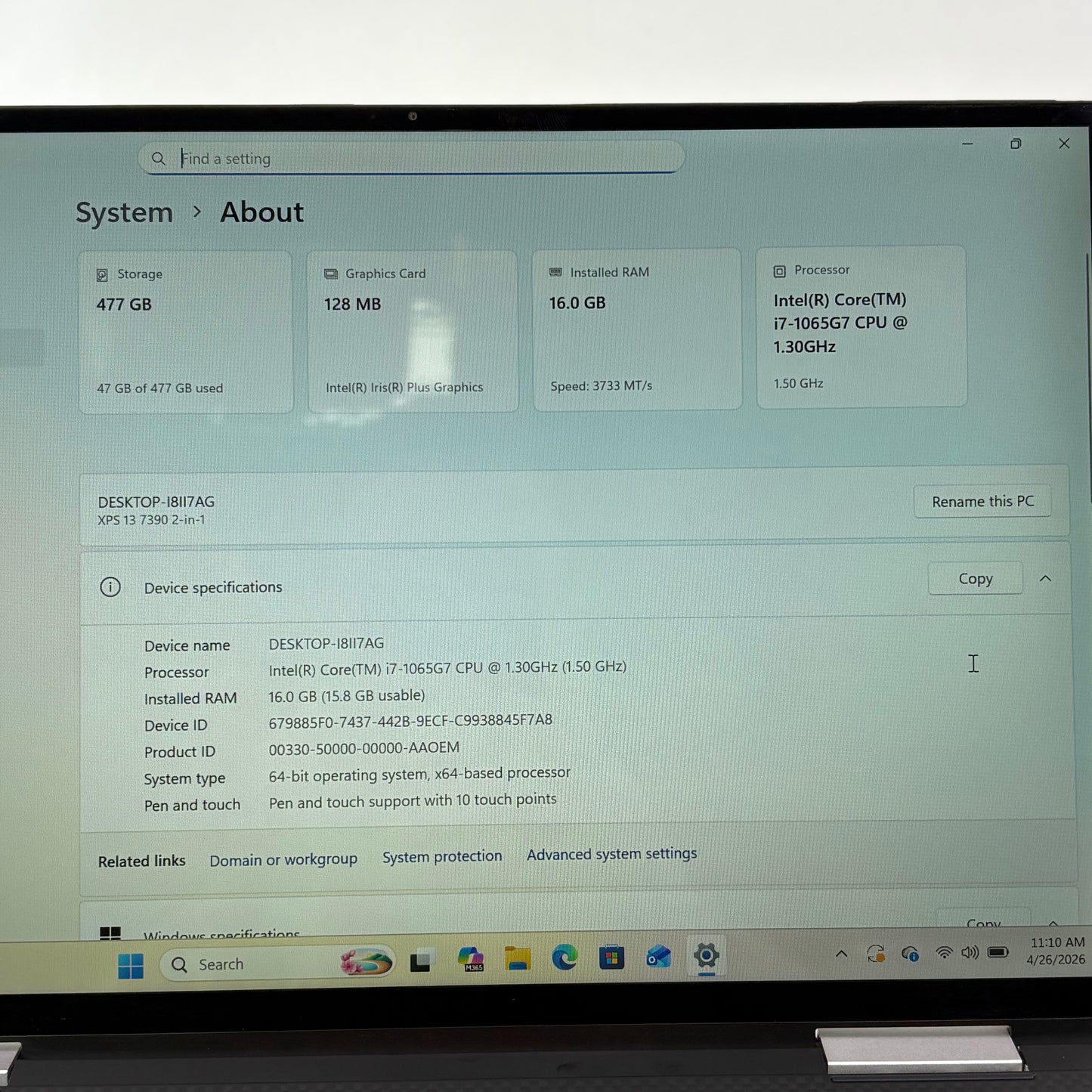 Dell XPS 7390 2-IN-1 13.3" i7-1065G7 1.3GHz 16GB RAM 512GB SSD