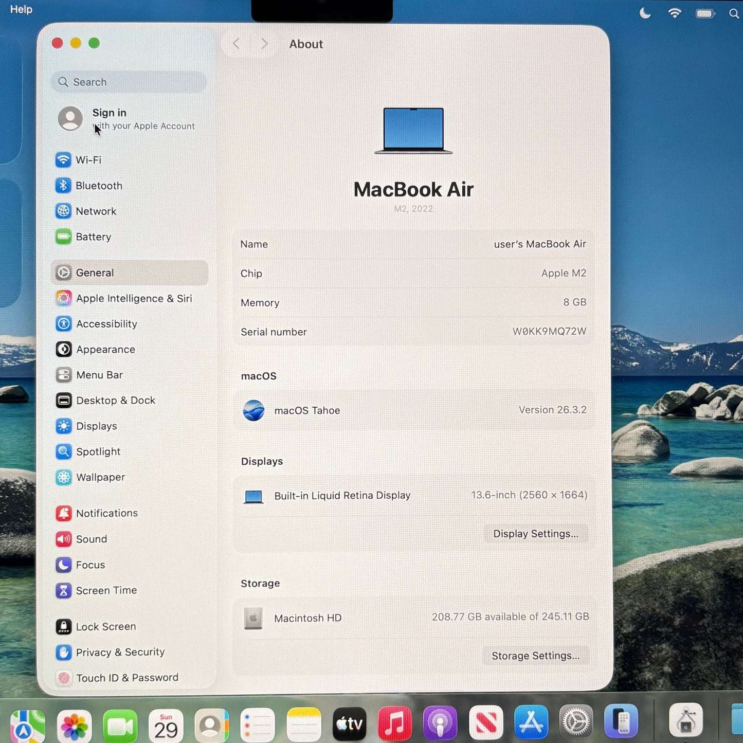 2022 Apple MacBook Air 13.6" M2 8C GPU 3.5GHz 8GB RAM 256GB SSD A2681