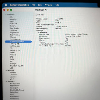 2022 Apple MacBook Air 13.6" M2 8C GPU 3.5GHz 8GB RAM 256GB SSD A2681