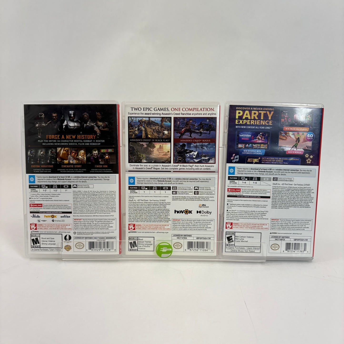 New Lot of 3 Digital Nintendo Games Assassins Creed Just Dance Mortal Kombat 11