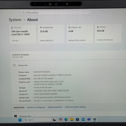 Dell Precision 3580 15.6" i7-1360P 2.2GHz 32 GB RAM 1TB SSD NVIDIA RTX A500