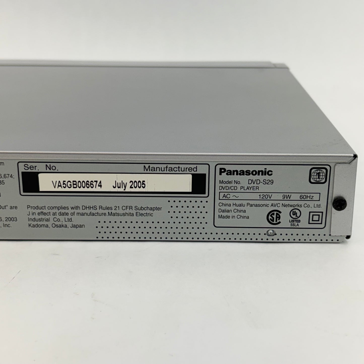 Panasonic DVD-S29 CD/DVD Player Advanced Progressive Scan GC-5713