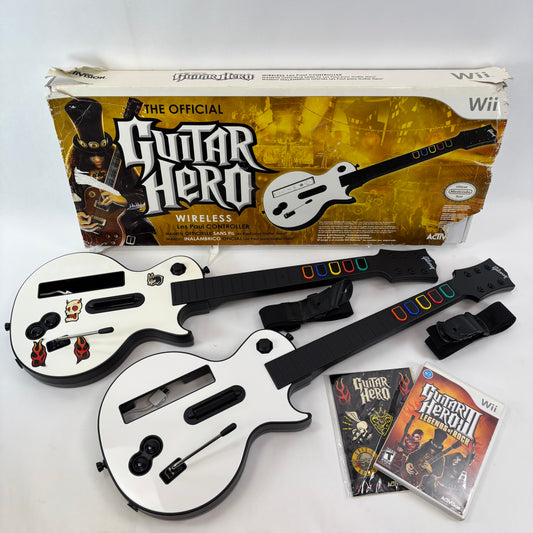 Red Octane Gibson Les Paul White Guitar For Wii x2 with Guitar Hero III - READ