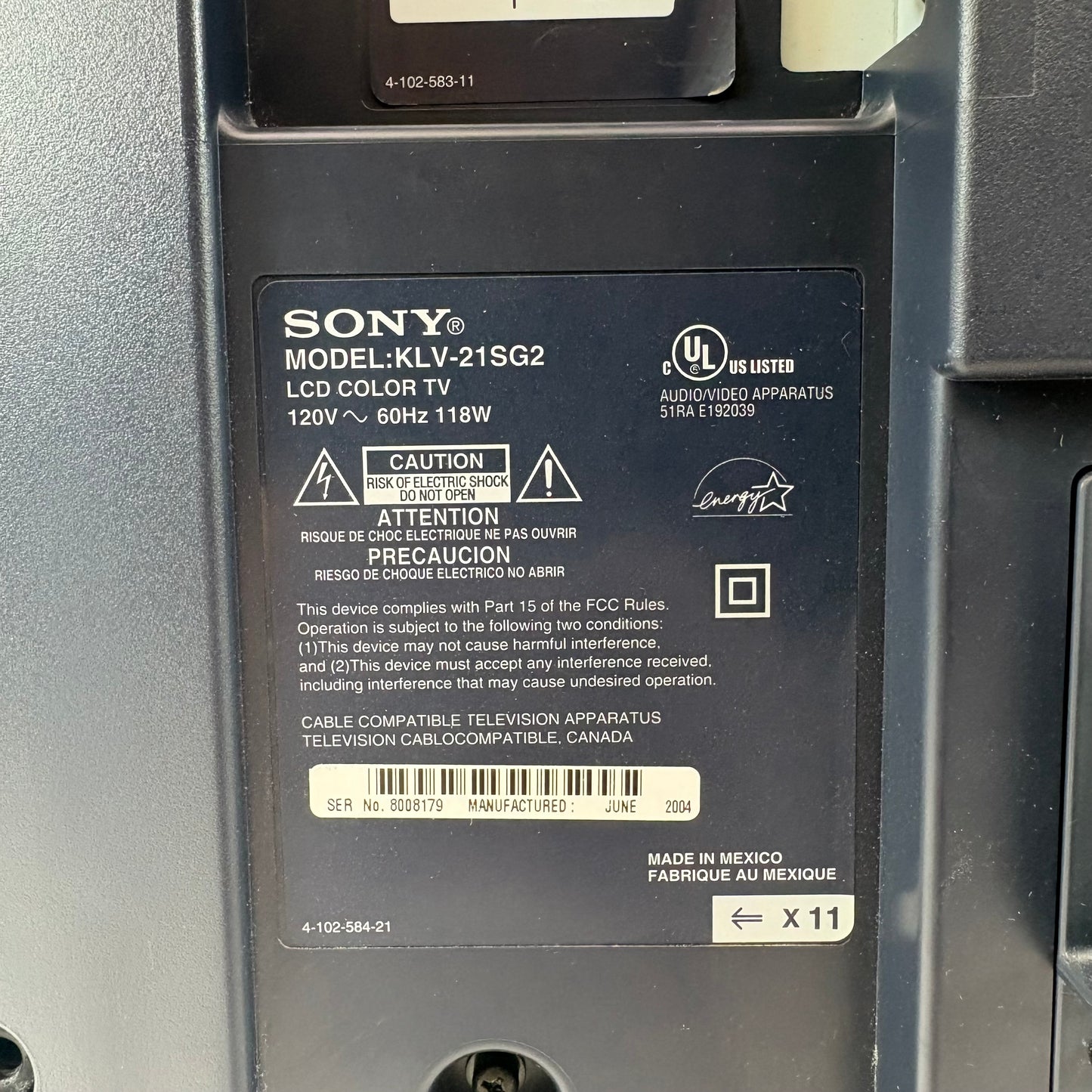 Sony 21" KLV-21SG2 WEGA LCD 1024x768 Retro Gaming TV 2004