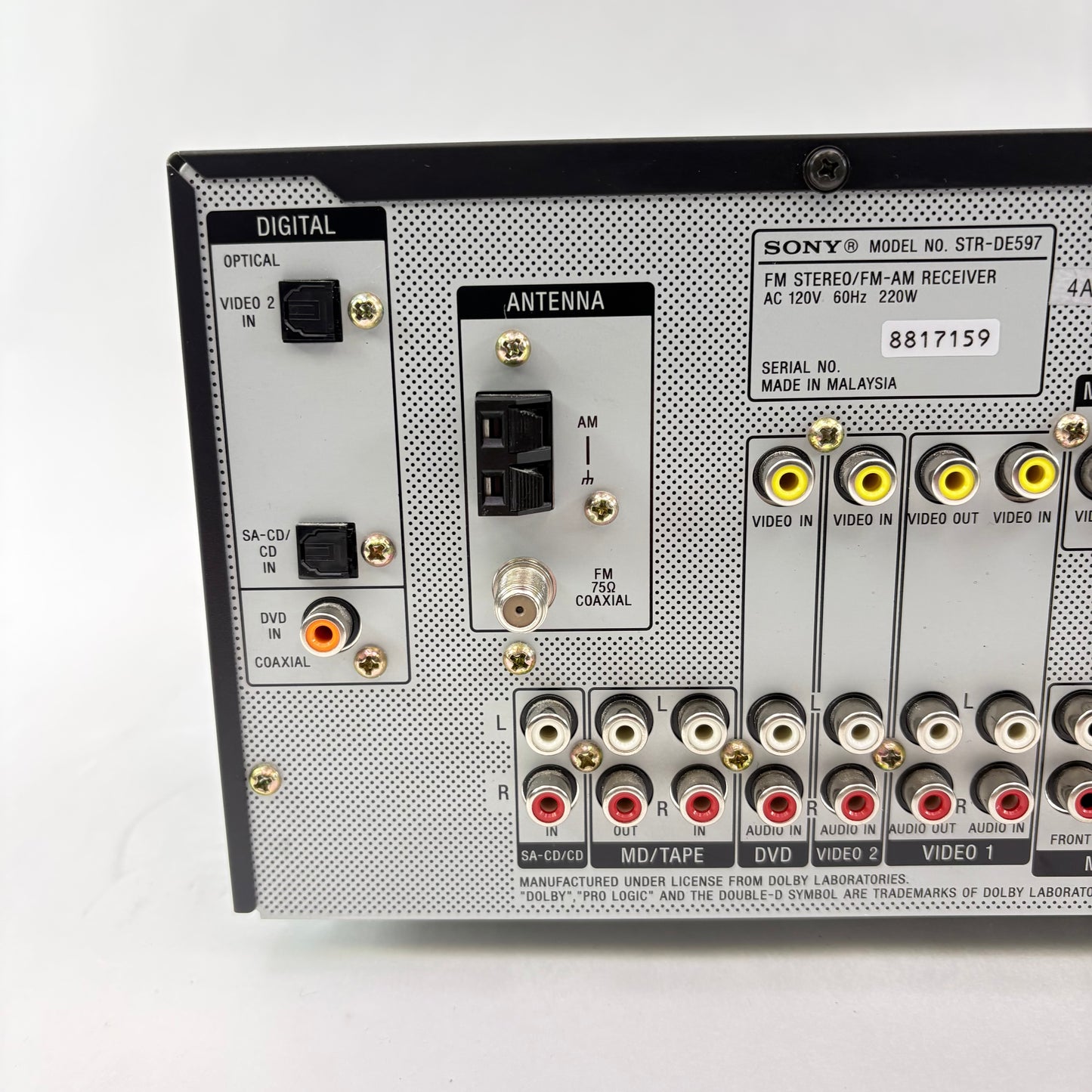 Sony STR-DE597 220W 8-16 ohm 6 Channel AV Receiver AMPG1US1BLK