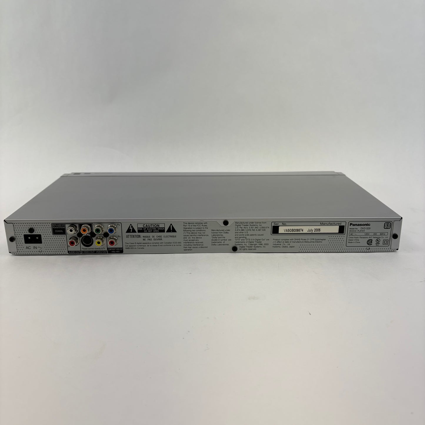 Panasonic DVD-S29 CD/DVD Player Advanced Progressive Scan GC-5713