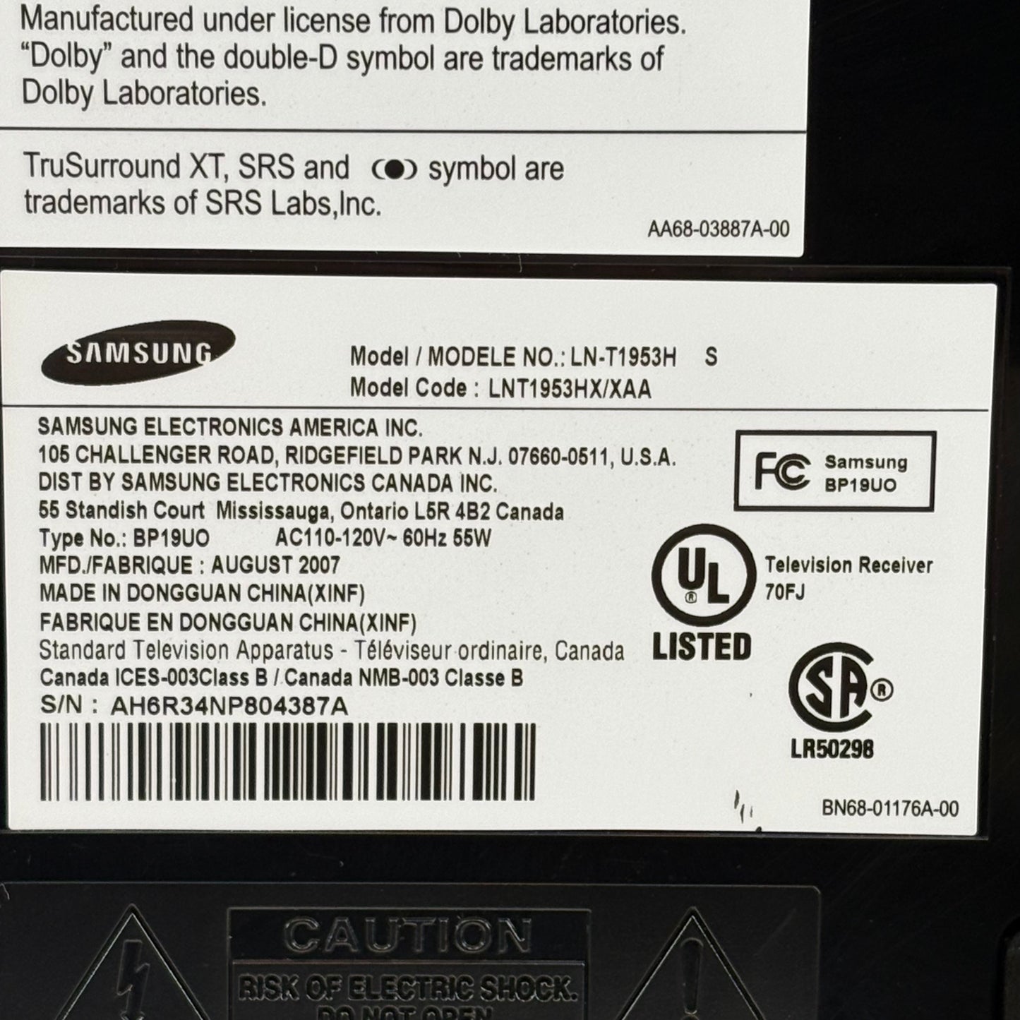 Samsung 19" LN-T1953H LN-T1953H LCD 720p Retro Gaming TV 2007