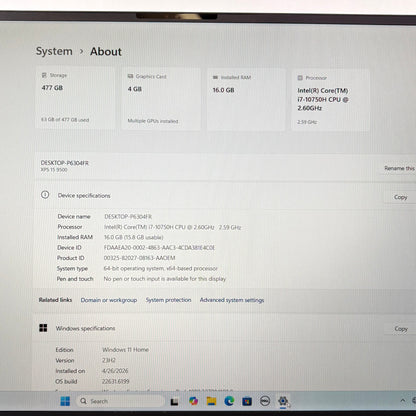 Dell XPS P91F 15.6" i7-10750H 2.6GHz 16GB RAM 512GB SSD GeForce GTX 1650 Ti