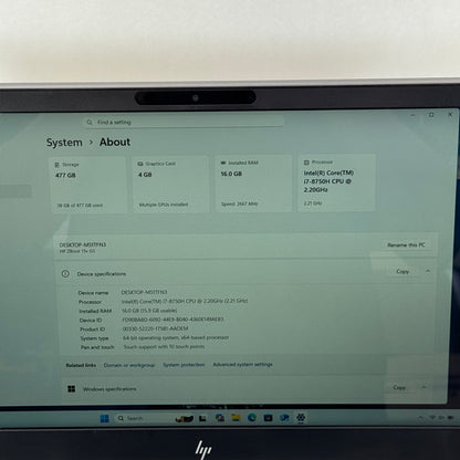 HP ZBook 15 G5 15.6" i7-8750H 2.2GHz 16GB RAM 500GB SSD Quadro P600