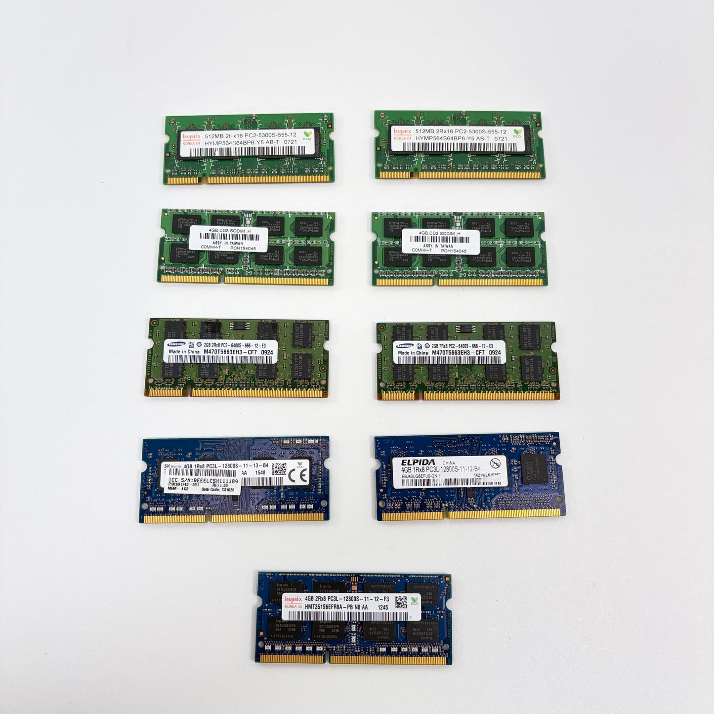 Lot Of 9 PNY,Hynix Korea,Samsung,Elpida 512MB-2GB-4GB Ram